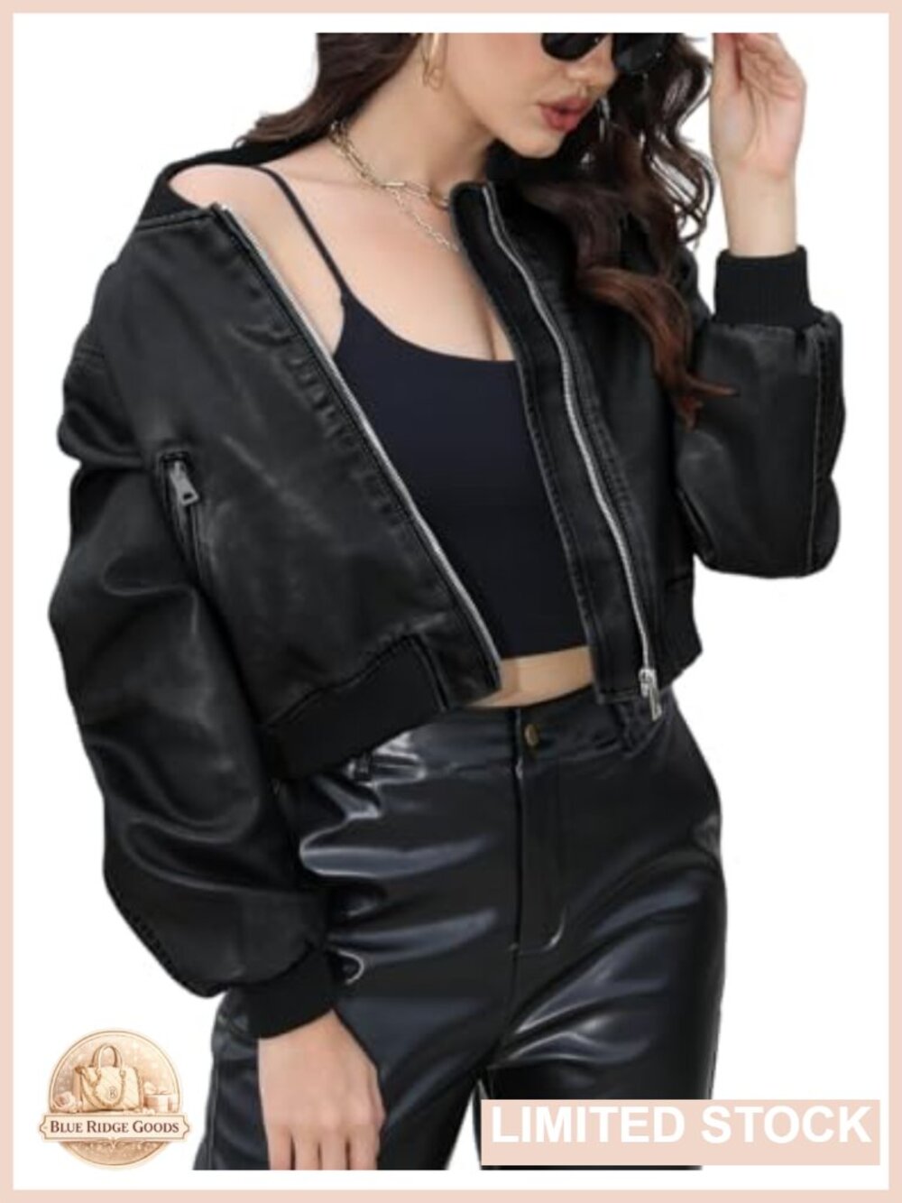 Cropped Faux Leather Jacket Bomber PU Moto Coat